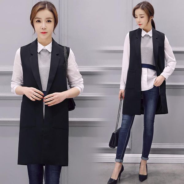 women's vests in the spring and autumn long section korean version of suit collar thin ladies was sleeveless vest jacket, Black;white
women's vests in the spring and autumn long section korean version of suit collar thin ladies was sleeveless vest jacket, Black;white