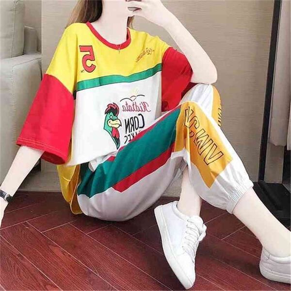 korean summer sports suit casual two piece set fashion trend sportswear femme 210525, White
korean summer sports suit casual two piece set fashion trend sportswear femme 210525, White