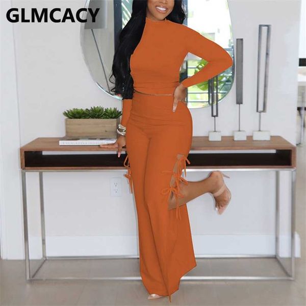 women casual two piece solid suits long sleeve crop & slit loose pants set 211126, White
women casual two piece solid suits long sleeve crop & slit loose pants set 211126, White