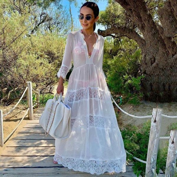 women's swimwear ladies waist long shawl skirt v-neck and ankle bikini swimming robe 2021 summer wild beach wind white, White;black
women's swimwear ladies waist long shawl skirt v-neck and ankle bikini swimming robe 2021 summer wild beach wind white, White;black