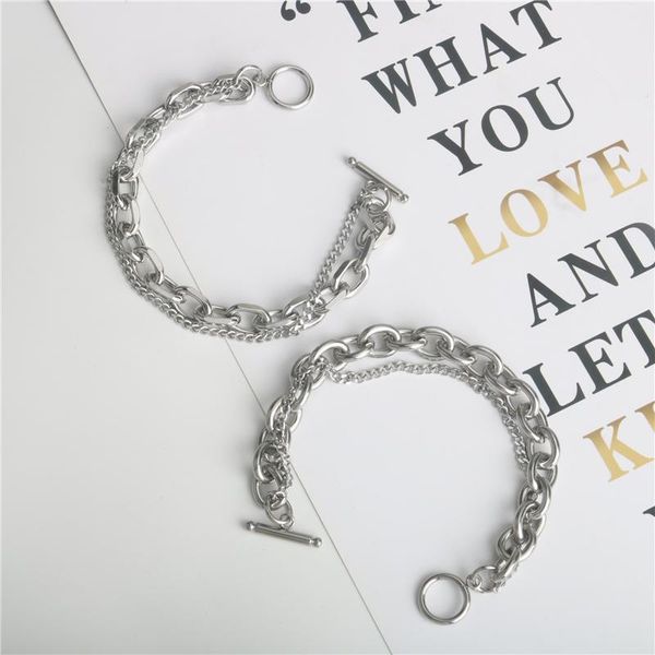 link, chain stainless steel men and women couple bracelet punk hip hop ot buckle double stitching, Black
link, chain stainless steel men and women couple bracelet punk hip hop ot buckle double stitching, Black