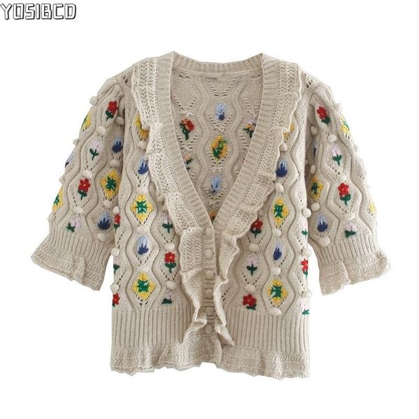 yosibcd women 2021 fashion floral embroidery pompoms knitted cardigan sweater vintage v ruffled female outerwear chic, White
yosibcd women 2021 fashion floral embroidery pompoms knitted cardigan sweater vintage v ruffled female outerwear chic, White
