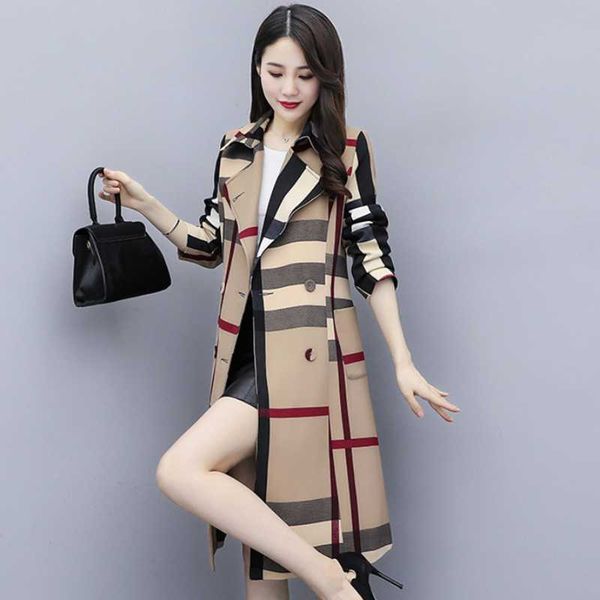 women's trench coats 2021 autumn plaid color matching mid-length windbreaker temperament elegant slim fit all-match fashionable jacket, Tan;black
women's trench coats 2021 autumn plaid color matching mid-length windbreaker temperament elegant slim fit all-match fashionable jacket, Tan;black
