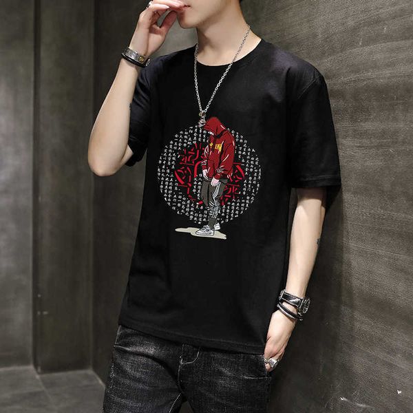 sleeve short t-shirt men's 2021 summer cloth loose trend half fashion brand, White;black
sleeve short t-shirt men's 2021 summer cloth loose trend half fashion brand, White;black