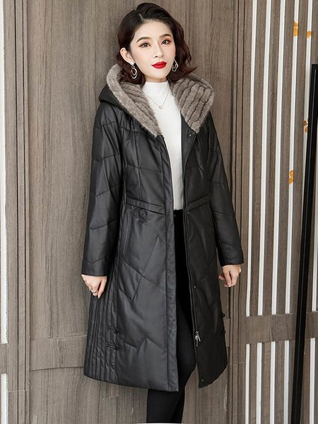 women's down & parkas winter genuine leather jacket white duck coat natural mink fur coats hooded warm sheep jackets thick clothes wpy4, Black
women's down & parkas winter genuine leather jacket white duck coat natural mink fur coats hooded warm sheep jackets thick clothes wpy4, Black