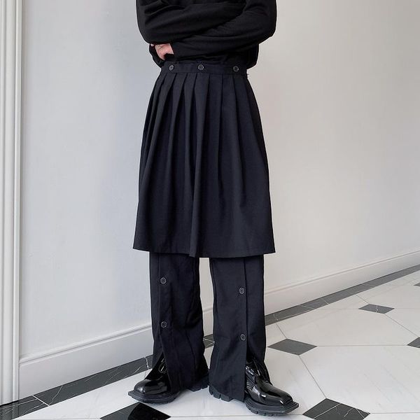 men's pants straight two-piece suit autumn dark ruffian handsome loose personality detachable skirt wide leg casual, Black
men's pants straight two-piece suit autumn dark ruffian handsome loose personality detachable skirt wide leg casual, Black