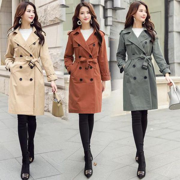 women's trench coats double-breasted tench coat women slim long sleeved with belt medium female overcoat spring autumn casual windbreak, Tan;black
women's trench coats double-breasted tench coat women slim long sleeved with belt medium female overcoat spring autumn casual windbreak, Tan;black