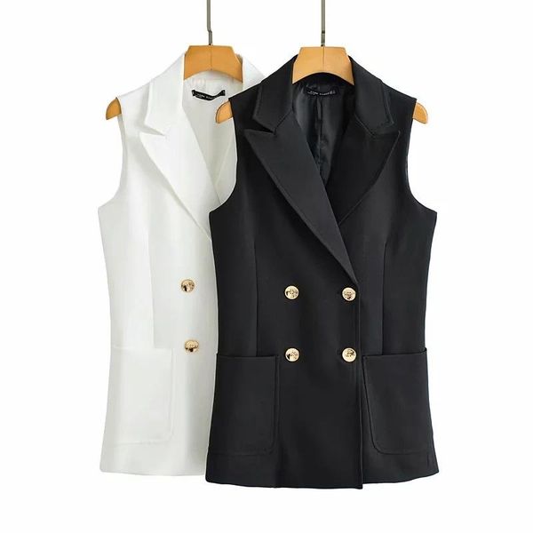 women's vests european and american style 2021 double-breasted solid color suit vest, Black;white
women's vests european and american style 2021 double-breasted solid color suit vest, Black;white