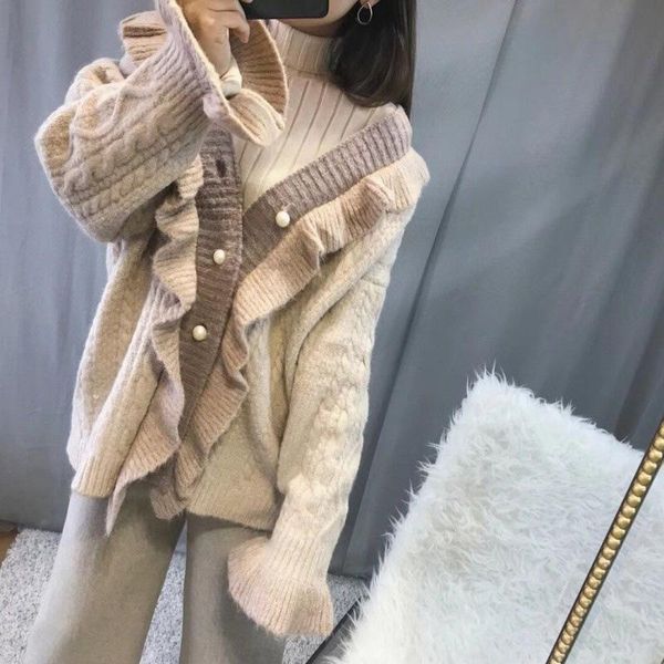 women's sweaters autumn winter female trumpet sleeve pearl buckle twist sweater korean style loose thick knit cardigan coat, White;black
women's sweaters autumn winter female trumpet sleeve pearl buckle twist sweater korean style loose thick knit cardigan coat, White;black