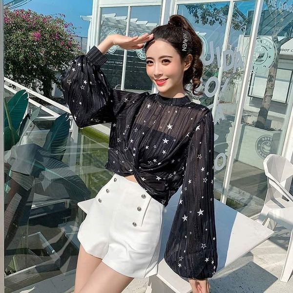 women's blouses & shirts blusas mujer de moda and clothing chiffon star print o-neck lantern sleeve beach style spring fall, White
women's blouses & shirts blusas mujer de moda and clothing chiffon star print o-neck lantern sleeve beach style spring fall, White