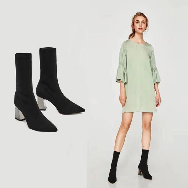thick heel spring and autumn new short boots for women's elastic pointed knitted socks and boots, net red, Black
thick heel spring and autumn new short boots for women's elastic pointed knitted socks and boots, net red, Black