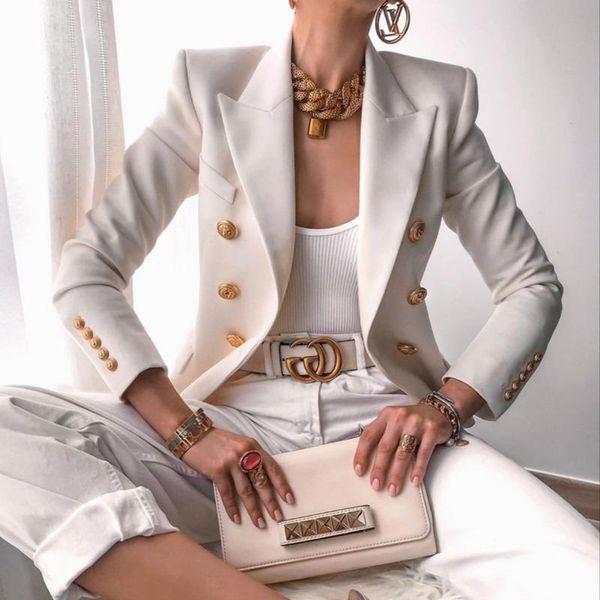 2021 spring autumn designer blazer women's long sleeve double breasted blazer jacket fashion solid color outerwear, White;black
2021 spring autumn designer blazer women's long sleeve double breasted blazer jacket fashion solid color outerwear, White;black