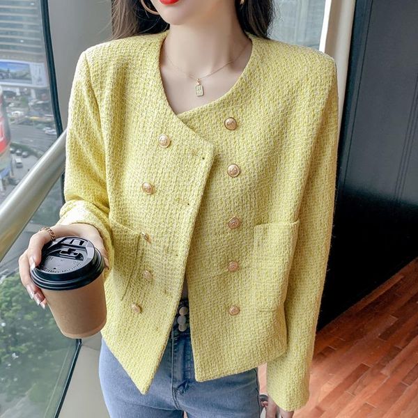 women's jackets 2021 fall style niche french tweed long-sleeved double-breasted temperament jacket design sense cropped women, Black;brown
women's jackets 2021 fall style niche french tweed long-sleeved double-breasted temperament jacket design sense cropped women, Black;brown