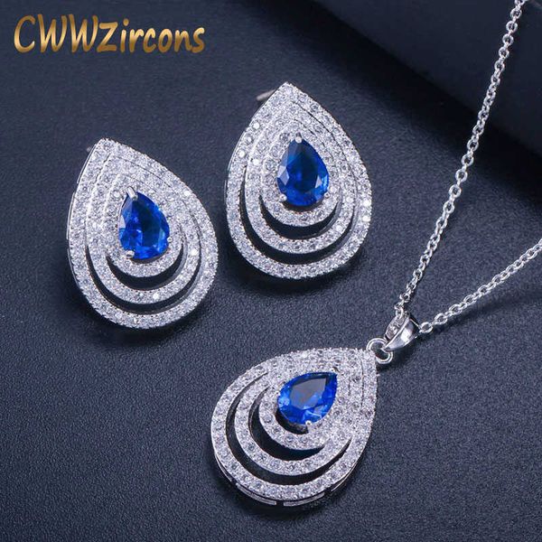 est big water drop blue cz earrings necklace micro pave cubic zirconia fashion women jewelry sets t302 210714, Silver
est big water drop blue cz earrings necklace micro pave cubic zirconia fashion women jewelry sets t302 210714, Silver