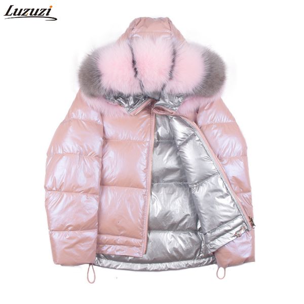luzuzi down jacket female short thick 2021 new real fox fur collar double sided glossy silver pink large size warm down parka sh190913, Black
luzuzi down jacket female short thick 2021 new real fox fur collar double sided glossy silver pink large size warm down parka sh190913, Black