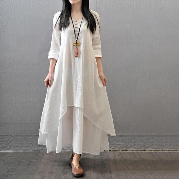 casual dresses women spring autumn false two piece long sleeve round neck loose big size irregular cotton linen ankle length maxi dress, Black;gray
casual dresses women spring autumn false two piece long sleeve round neck loose big size irregular cotton linen ankle length maxi dress, Black;gray