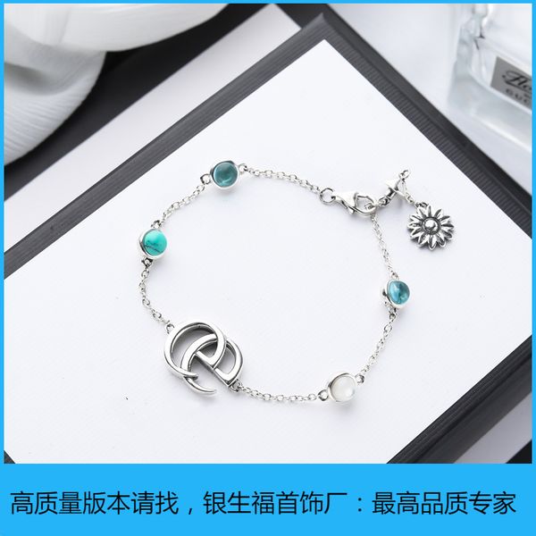 turquoise daisy 925 silver fashion old flower hip hop trend hollowed out women's tassel bracelet, Black
turquoise daisy 925 silver fashion old flower hip hop trend hollowed out women's tassel bracelet, Black