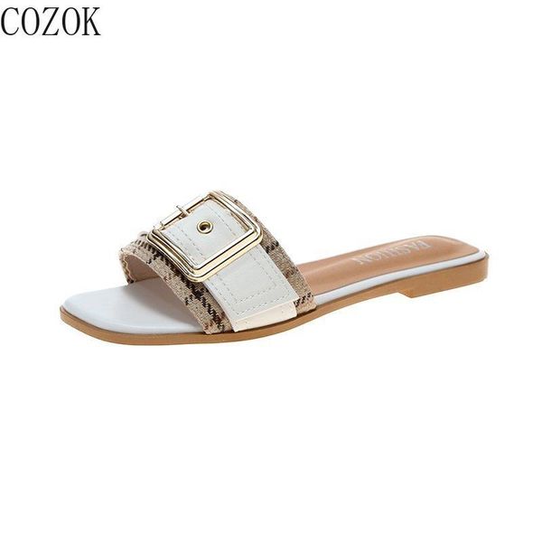 casual women's slippers fashion wild simple vamp square buckle design trend outdoor home women's shoes 20210, Black
casual women's slippers fashion wild simple vamp square buckle design trend outdoor home women's shoes 20210, Black