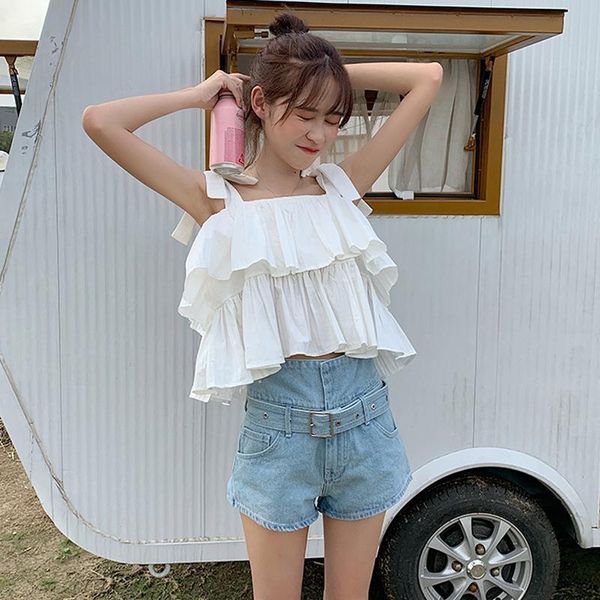 women's tanks & camis summer 2021 small fresh sweet slim bandage short ruffle student suspender vest wear, White
women's tanks & camis summer 2021 small fresh sweet slim bandage short ruffle student suspender vest wear, White
