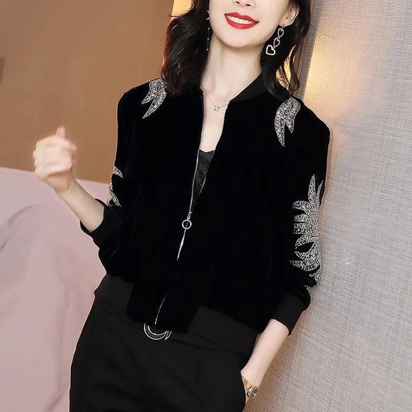 women's jackets 2021 europe fashion spring women velvet long sleeve baseball coats casual slim ladies clothes, Black;brown
women's jackets 2021 europe fashion spring women velvet long sleeve baseball coats casual slim ladies clothes, Black;brown