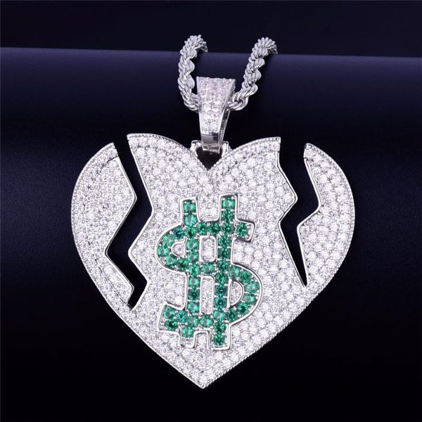 pendant necklaces iced out broken heart hip hop full cubic zircon dollar sign necklace luxury rapper jewelry drop, Silver
pendant necklaces iced out broken heart hip hop full cubic zircon dollar sign necklace luxury rapper jewelry drop, Silver