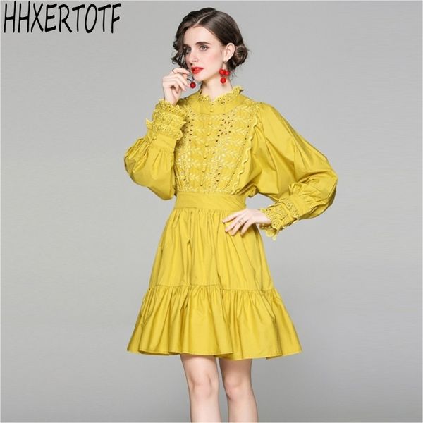 v spring fashion women hollow out embroidery dres long lantern sleeve ruffled o-neck embroidered 210531, Black;gray
v spring fashion women hollow out embroidery dres long lantern sleeve ruffled o-neck embroidered 210531, Black;gray