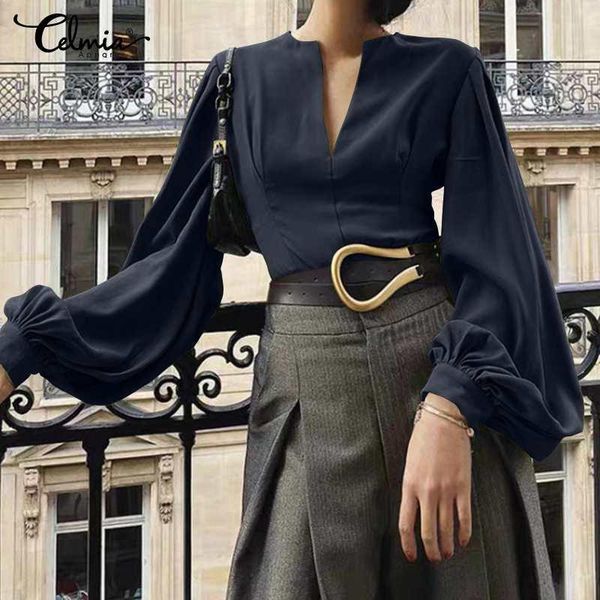 women's blouses & shirts celmia women elegant waisted 2021 lantern sleeve shirt fashion autumn solid pleated blusas v-neck office lady, White
women's blouses & shirts celmia women elegant waisted 2021 lantern sleeve shirt fashion autumn solid pleated blusas v-neck office lady, White
