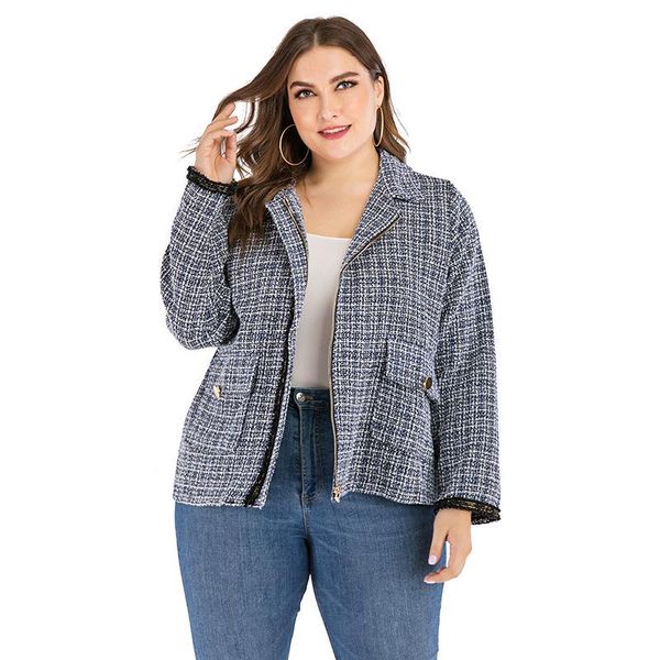 doib women plaid plus size jackets turn down collar zipper pocket fashion coat 2021 autumn winter large size jacket, Black;brown 
doib women plaid plus size jackets turn down collar zipper pocket fashion coat 2021 autumn winter large size jacket, Black;brown