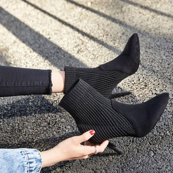 boots ankle length pointed toe short women's knitted elastic socks autumn thin heel high, Black
boots ankle length pointed toe short women's knitted elastic socks autumn thin heel high, Black
