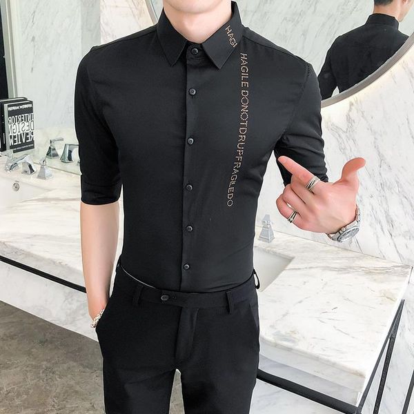 british style summer half sleeve men tuxedo shirt dress fashion letter stamping slim fit casual blouse homme streetwear 3xl, White;black
british style summer half sleeve men tuxedo shirt dress fashion letter stamping slim fit casual blouse homme streetwear 3xl, White;black