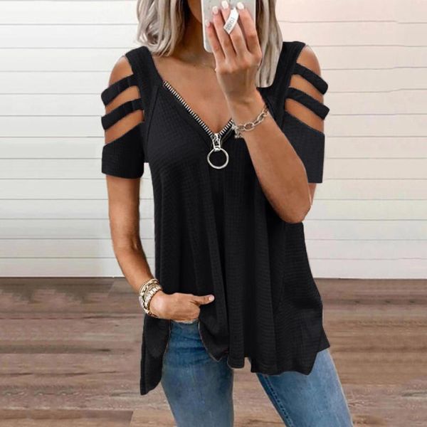 women's t-shirt puloru women solid color short sleeve t-shirts casual summer plus size ribbed pullover tees female zipper front v-neck, White
women's t-shirt puloru women solid color short sleeve t-shirts casual summer plus size ribbed pullover tees female zipper front v-neck, White