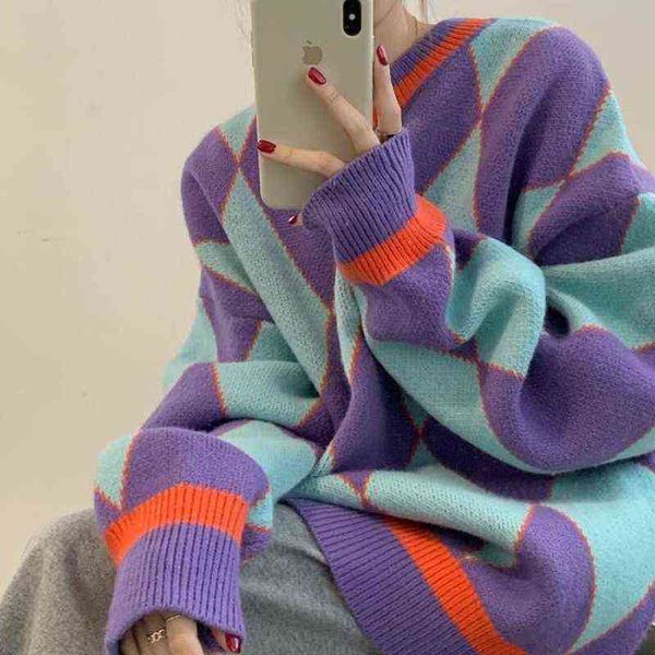 2021 women's winter new pullover round neck sweater y2k loose diamond stitching knitted sweater to keep warm for outer wear y1110, White;black
2021 women's winter new pullover round neck sweater y2k loose diamond stitching knitted sweater to keep warm for outer wear y1110, White;black