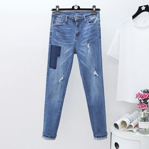 women's jeans for women high waist woman ripped hole elastic plus size stretch mon female skinny pencil denim pants, Blue
women's jeans for women high waist woman ripped hole elastic plus size stretch mon female skinny pencil denim pants, Blue