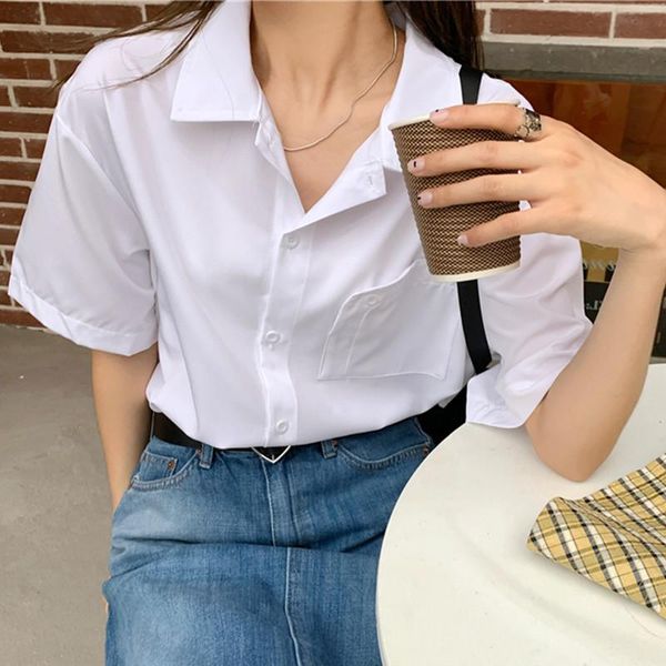 women's blouses & shirts hzirip korean solid color spring summer design sense loose short-sleeved ladies shirt 2021 fashion all-match s, White
women's blouses & shirts hzirip korean solid color spring summer design sense loose short-sleeved ladies shirt 2021 fashion all-match s, White