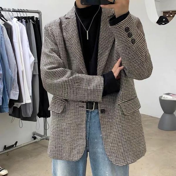 men's suits & blazers retro plaid loose classic men fashion check vintage korean style streetwear stylish mens clothing for young, White;black
men's suits & blazers retro plaid loose classic men fashion check vintage korean style streetwear stylish mens clothing for young, White;black