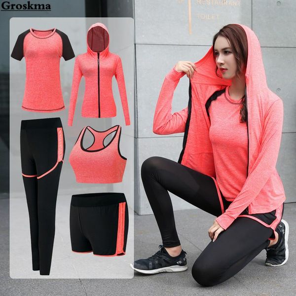 gym clothing quick dry women yoga hooded coats+t shirt+bra+shorts+pants 5 pieces set womens autumn outdoor running sportswear, White;black
gym clothing quick dry women yoga hooded coats+t shirt+bra+shorts+pants 5 pieces set womens autumn outdoor running sportswear, White;black