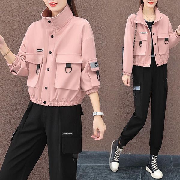 women's jackets pink tooling jacket 2021 spring autumn short coat casual all-match cardigan outerwear women c956, Black;brown
women's jackets pink tooling jacket 2021 spring autumn short coat casual all-match cardigan outerwear women c956, Black;brown