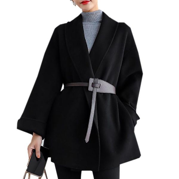 women's wool & blends double sided woolen coats spring autumn lapel bat clothing coat female cape outcoat solid color lacing outwear, Black
women's wool & blends double sided woolen coats spring autumn lapel bat clothing coat female cape outcoat solid color lacing outwear, Black
