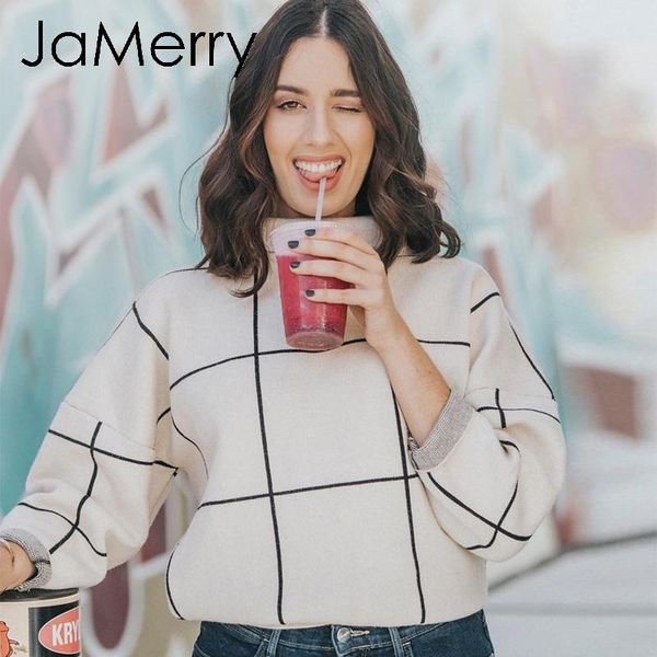 women's sweaters jamerry vintage autumn turtleneck plaid women pullover casual office knitted outerwear sweater female winter warm out, White;black
women's sweaters jamerry vintage autumn turtleneck plaid women pullover casual office knitted outerwear sweater female winter warm out, White;black