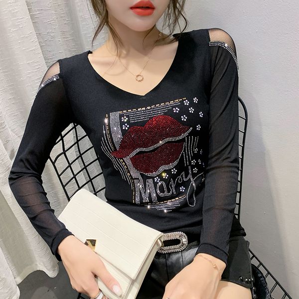 2021 new autumn winter korean clothes t-shirt chic diamonds lip women ropa mujer long sleeve lace back all match tees t08418l ywpd, White
2021 new autumn winter korean clothes t-shirt chic diamonds lip women ropa mujer long sleeve lace back all match tees t08418l ywpd, White