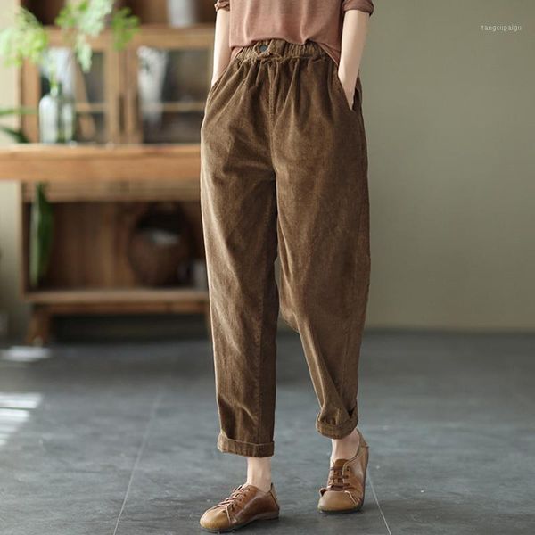 women's pants & capris johnature women cotton corduroy haren solid color elastic waist pocket button trousers 2021 autumn vintage loose, Black;white
women's pants & capris johnature women cotton corduroy haren solid color elastic waist pocket button trousers 2021 autumn vintage loose, Black;white