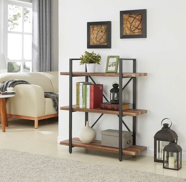 3-tier industrial bookcase and book shelves, vintage wood and metal bookshelves, retro brown
3-tier industrial bookcase and book shelves, vintage wood and metal bookshelves, retro brown