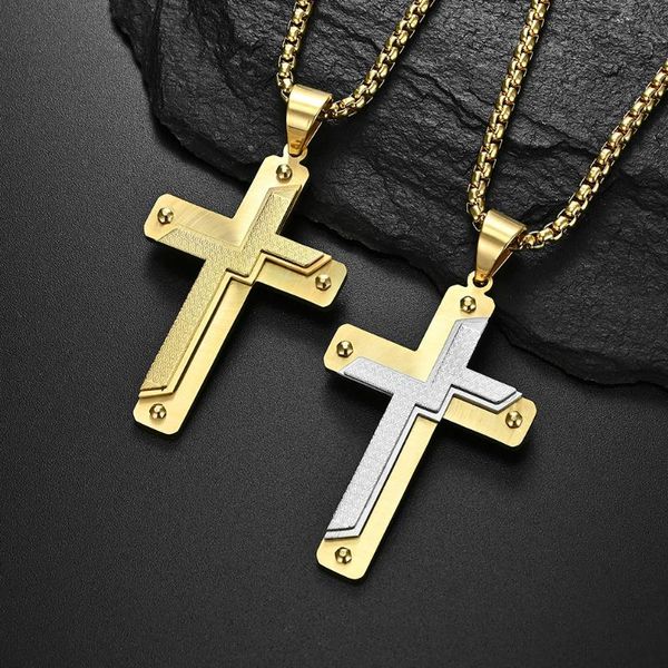 pendant necklaces rivet three-layer large men's cross necklace titanium steel plated 18k gold two-color pattern, Silver
pendant necklaces rivet three-layer large men's cross necklace titanium steel plated 18k gold two-color pattern, Silver