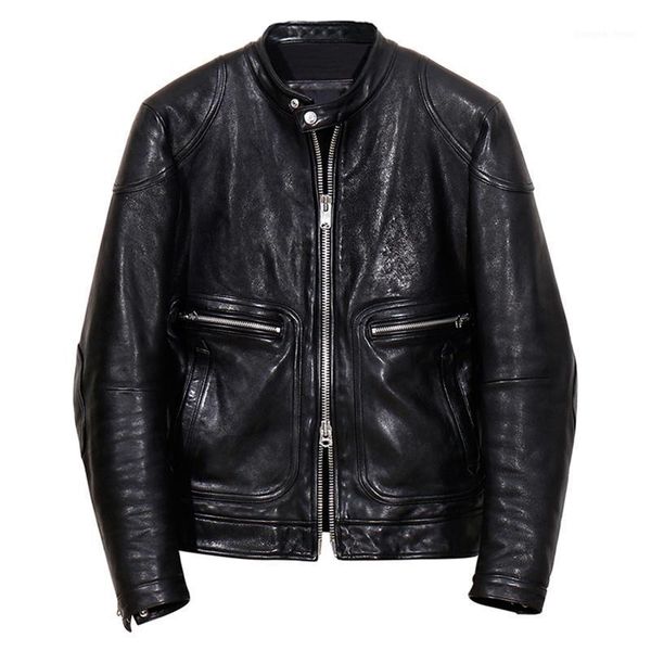 men's leather & faux italian oil wax vegetable tanned sheepskin stand collar motorcycle jacket short genuine clothes, Black
men's leather & faux italian oil wax vegetable tanned sheepskin stand collar motorcycle jacket short genuine clothes, Black