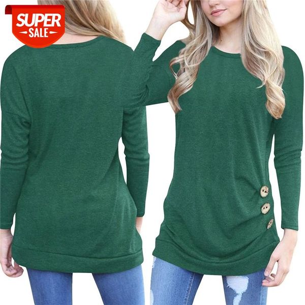 solid color crew neck t-shirt autumn winter 2020 women long raglan sleeve fashion button casual loose joker fold pullover #o23t, White
solid color crew neck t-shirt autumn winter 2020 women long raglan sleeve fashion button casual loose joker fold pullover #o23t, White