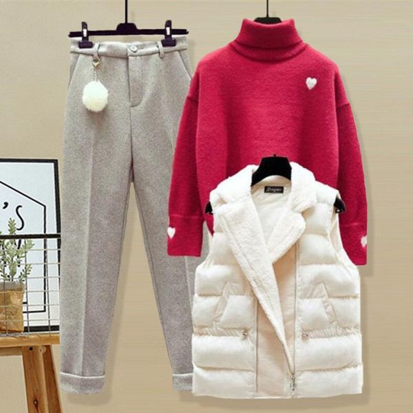 women's two piece pants women 2021 autumn winter three-piece suit female turtleneck sweater and vest waistcoat ladies woolen casual se, White
women's two piece pants women 2021 autumn winter three-piece suit female turtleneck sweater and vest waistcoat ladies woolen casual se, White