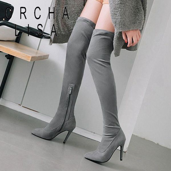 boots 2021 woman thigh high grey over the knee 10cm thin heel flock zipper long booties shoes botas mujer, Black
boots 2021 woman thigh high grey over the knee 10cm thin heel flock zipper long booties shoes botas mujer, Black