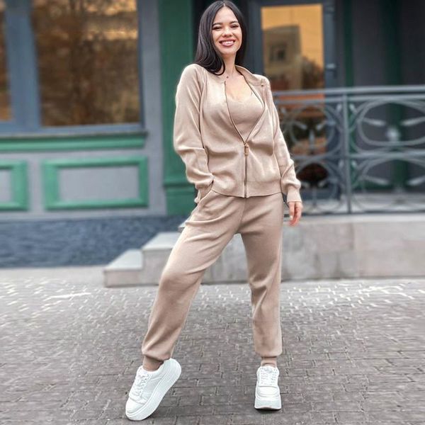 autumn winter women knitted tracksuits 3 piece set zipper jacket coat+tank +elastic pants suit casual sports outfits female, White
autumn winter women knitted tracksuits 3 piece set zipper jacket coat+tank +elastic pants suit casual sports outfits female, White