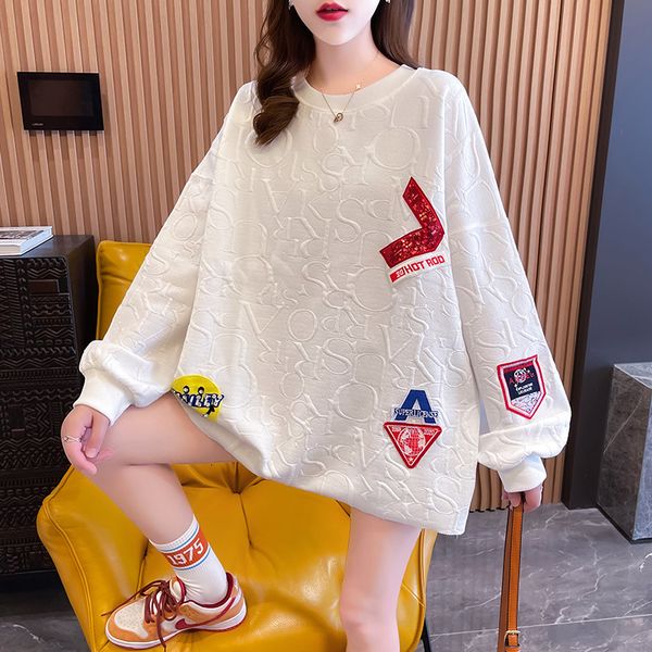 women's sweater loose 2021 autumn korean letter printed student round neck casual long sleeve coat, Black
women's sweater loose 2021 autumn korean letter printed student round neck casual long sleeve coat, Black