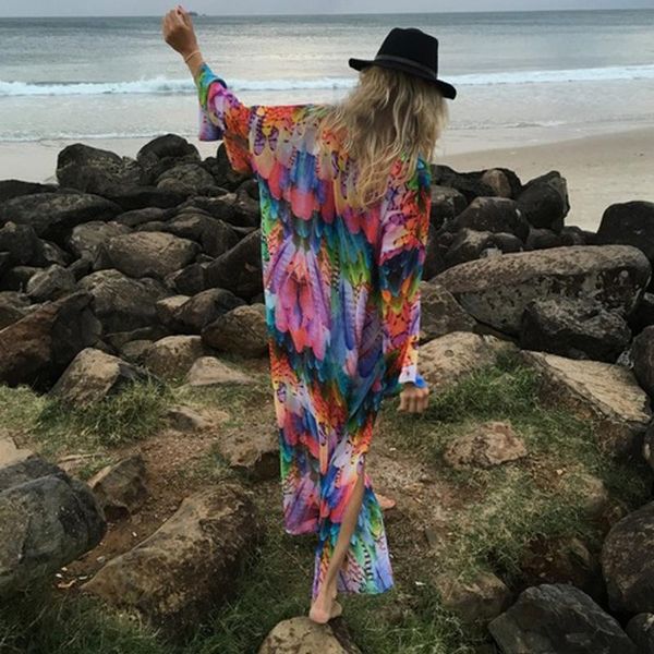 women's swimwear bikinis cover ups feather print chiffon long cardigans women clothes casual summer kimono swimsuit beachwear cover-ups, White;black
women's swimwear bikinis cover ups feather print chiffon long cardigans women clothes casual summer kimono swimsuit beachwear cover-ups, White;black
